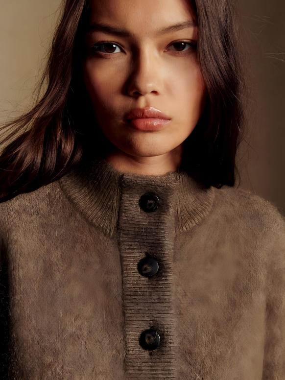 Chaqueta de Mohair con Cuello Teddy - Taupe Oscuro