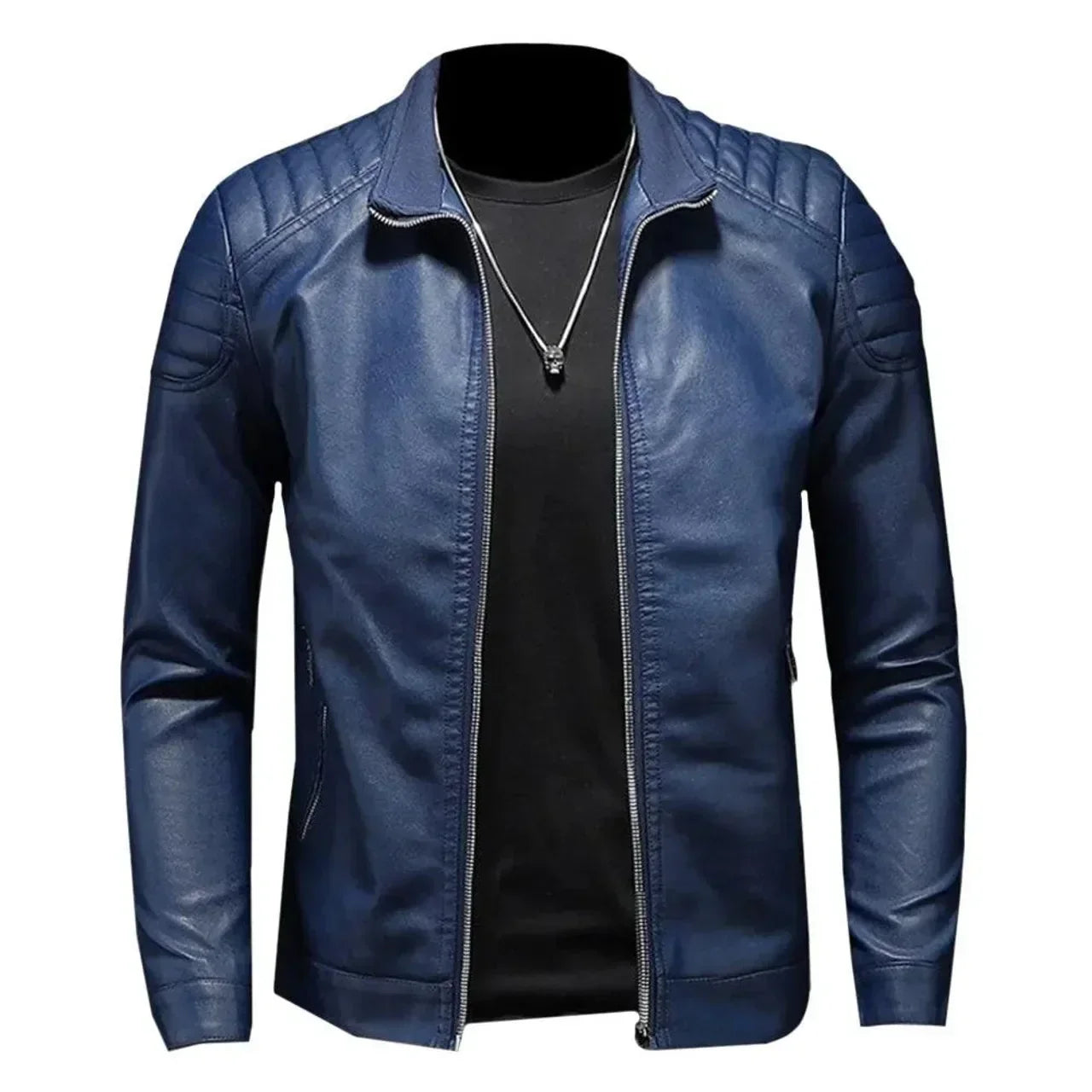 Bruno® | Elegante Chaqueta Biker de Cuero Azul