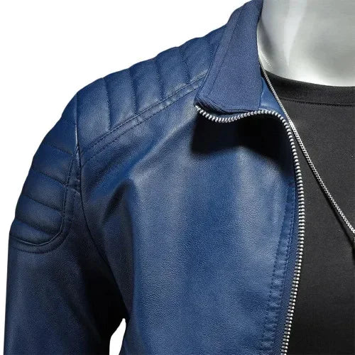 Bruno® | Elegante Chaqueta Biker de Cuero Azul
